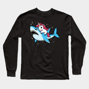 Unicorn Riding Shark Long Sleeve T-Shirt